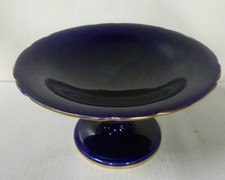 ANTIQUE FRENCH COBALT BLUE GILT EDGE COMPORT SERVING CAKE PLATE SEVRES STYLE