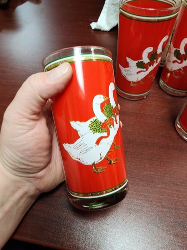 4 Culver Holly Goose 12 oz Highball Glasses Red & 22 ct Gold With Box - Picture 3 of 23