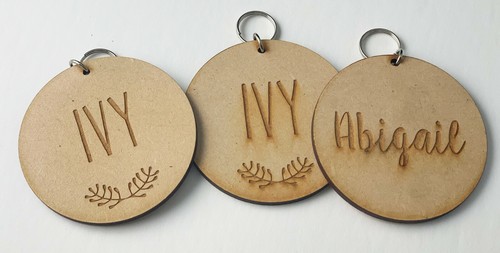 PERSONALISED ENGRAVED CHILDREN KIDS NAME KEY RING TIMBER MDF BAG TAG - Picture 2 of 4