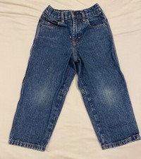 Vtg Tommy Hilfiger Boys JEANS-3T-Blue Denim Cotton-Elastic Back-Pockets-Logo-Zip