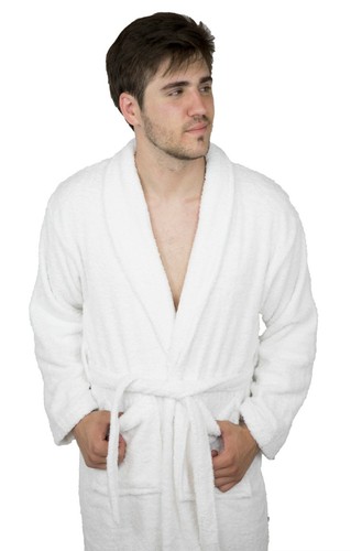 100% Cotton Mens Bathrobe Shawl Collar Kimono Gown Spa Night Sleepwear Robe Coat - Picture 5 of 38
