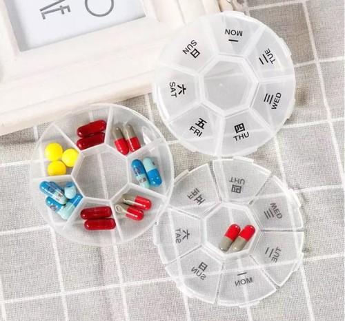7 Tage Runde Pillendose Medizin Tabletten Organizer Wöchentlich Medikamente Aufbewahrung Etui UK - Bild 3 von 11