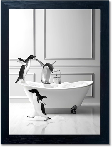 Cuadros de baño en blanco y negro, decoración divertida de arte de pared de baño, negro moderno F - Imagen 12 de 13