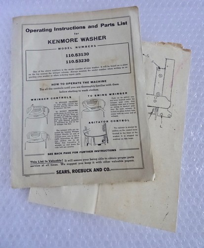 kENMORE AUSWRINGERSCHEIBE 110.53130 110.53230 BEDIENUNGSANLEITUNG PLISTE neocurio - Bild 1 von 5