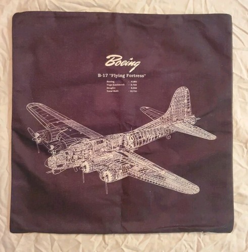 17x18 Boeing B-17 Kissenhülle Bezug Slip Reißverschluss allgemeine Info schwarz braun Tweed ** - Bild 1 von 7