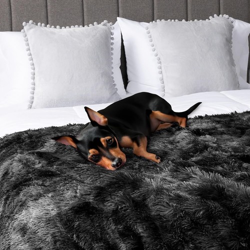 PAVILIA Soft Fuzzy Faux Fur Bed Blanket, Queen Tie-Dye Black, Fluffy Furry Warm - Picture 7 of 10