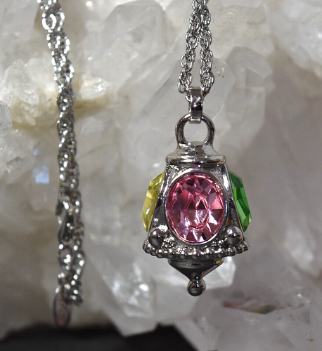 Vtg Joan Rivers Silver Tone Pastel Rhinestone Lantern Pendant 34" long Necklace - Picture 4 of 18