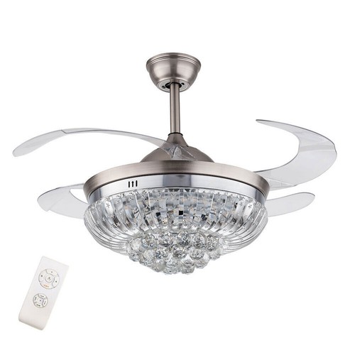 36"/42" Ceiling Fan Light LED Crystal Retractable Chandelier with Remote 3-Color - Picture 34 of 52
