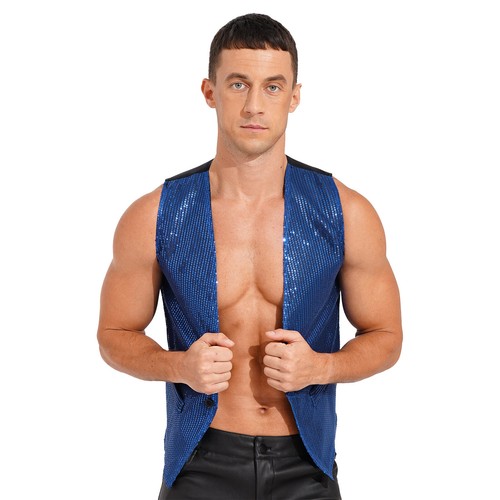Men Sequined Waistcoat Sleeveless Vest with Hat and Necktie Carnival Disco Party - Picture 53 of 71