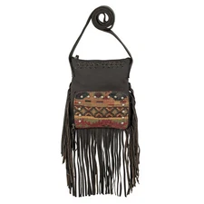 American West Womens Fringed Cowgirl 8in Woven Tapestry Leather Crossbody Bag OS