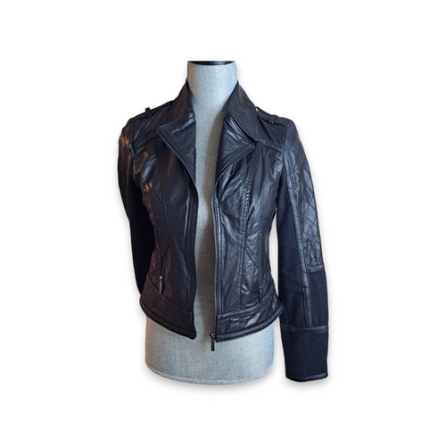 Ashley B BERNARDO Motorradjacke aus weichem Leder/Wolle Damen Größe XS - Bild 1 von 18
