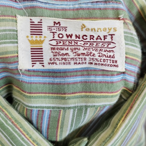 Vintage 60s Towncraft Penneys Penn Prest Green Button Up Striped S/S Shirt - Picture 6 of 6
