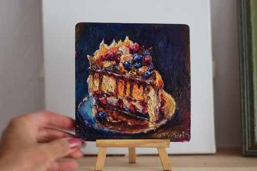 Natura morta impressionista dessert mirtilli lamponi frustati topping art - Foto 10 di 10