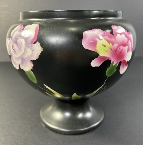 Viktorianische schwarze Sockelschale rosa Blumen Stoke on Trent 6 cm hoch - Bild 2 von 15