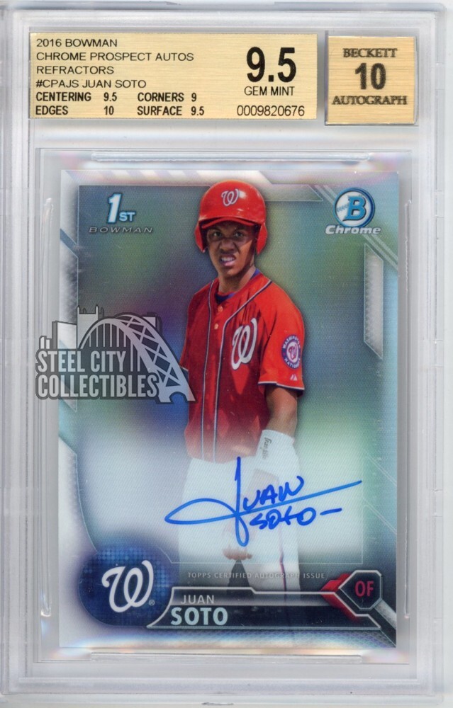 Juan Soto 2016 1st Bowman Chrome Refractor Autograph Card #CPAJS 196/499 BGS 9.5
