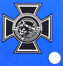 Maltese / Iron Cross With Biker Skull Sew-On Iron-On Embroidered Patch 4"x4"