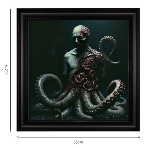 Schwarz gerahmtes Octoman Horror Kunstwerk auf Stoff gedruckt - Bild 7 von 7