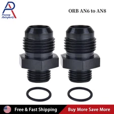 2PCS ORB-6 O-ring Boss AN6 6AN to AN8 8AN Male Adapter Fitting Black
