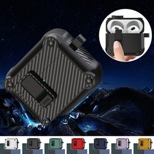 For AirPods 4/3/2/1 Pro 2/1 Carbon Fiber Armor Keychain Secure Lock Case Cover