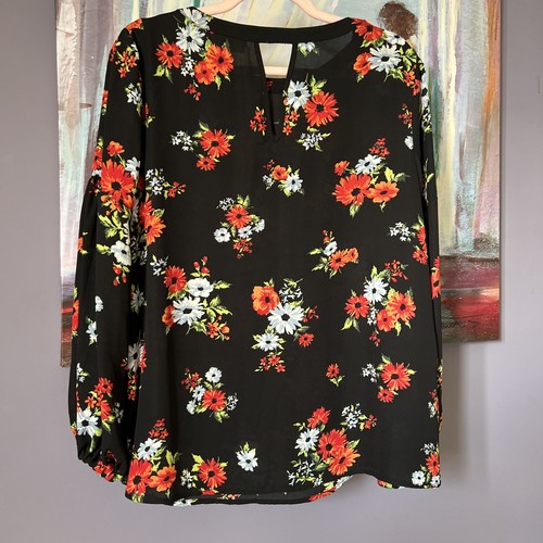 Philosophy Damenbluse Gr. M Langarm Blumenmuster schwarz Polyester gebraucht, in einwandfreiem Zustand - Bild 2 von 10