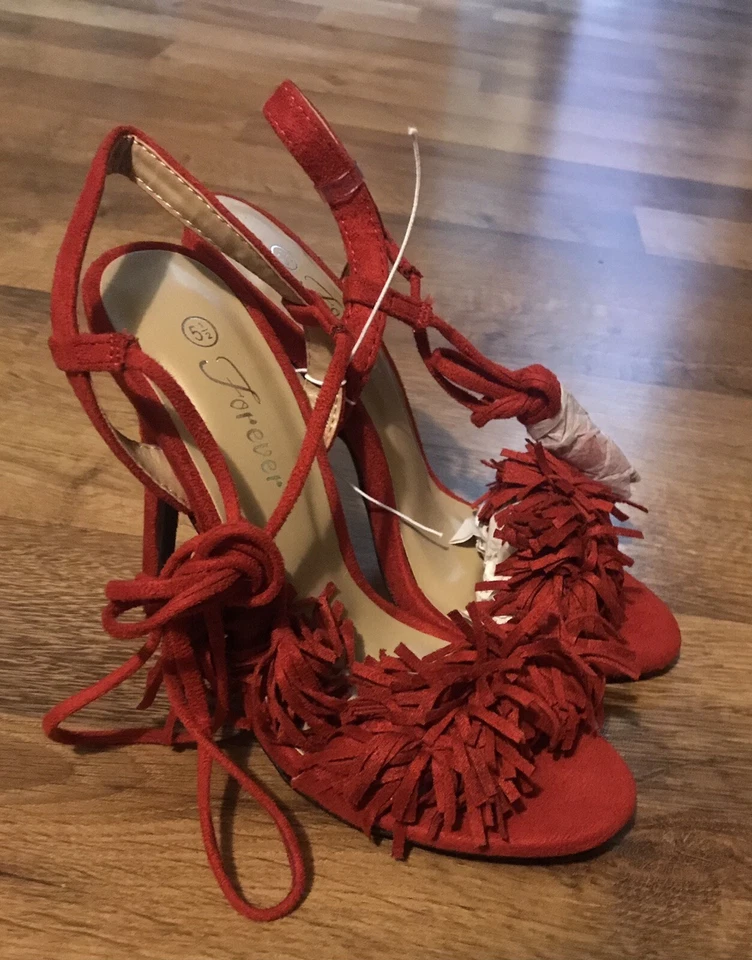 Forever Link Rubina 57 Womens Fringe Open Toe High Heel Sandals Size 5.5 RED - Image 4 of 4