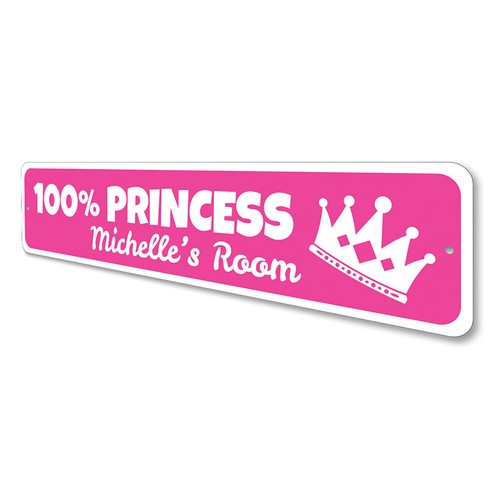 Princess Sign, Personalized Kid's Room Sign, 100% Princess Metal Wall Decor - Picture 4 of 4