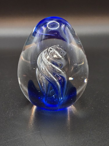 Mundgeblasener Glas Briefbeschwerer blau klar 3 in 12,5 Unzen siehe Beschreibung - Bild 3 von 7