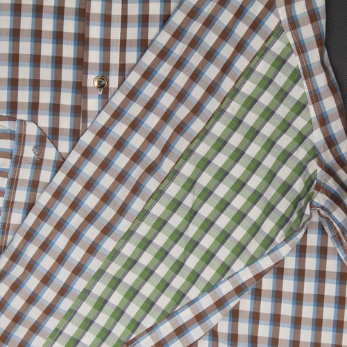 Paul Smith Jeans Mens Shirt XXL Tailored Fit Brown Blue Green White Plaid Cotton - Picture 5 of 9