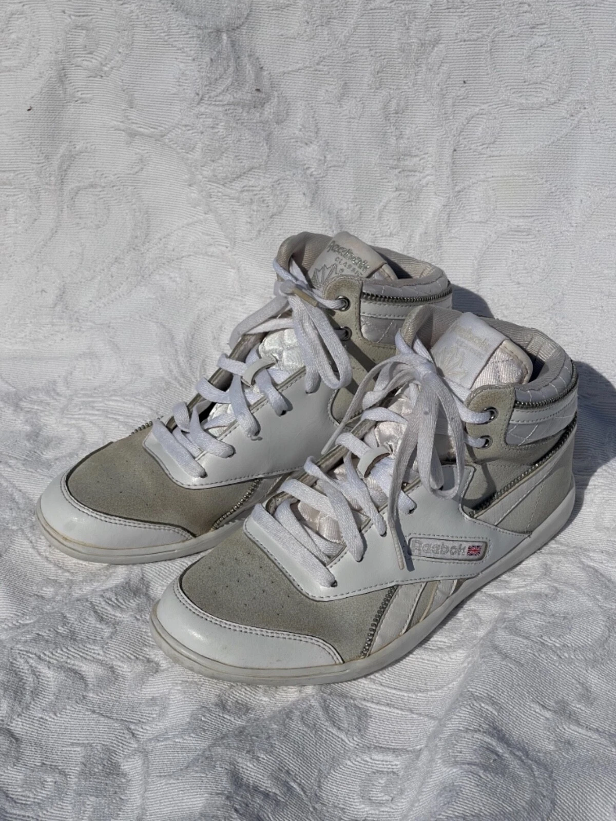 Scarpe da ginnastica basse vintage rare Reebok classiche bianche taglia 7 con cerniera e finiture