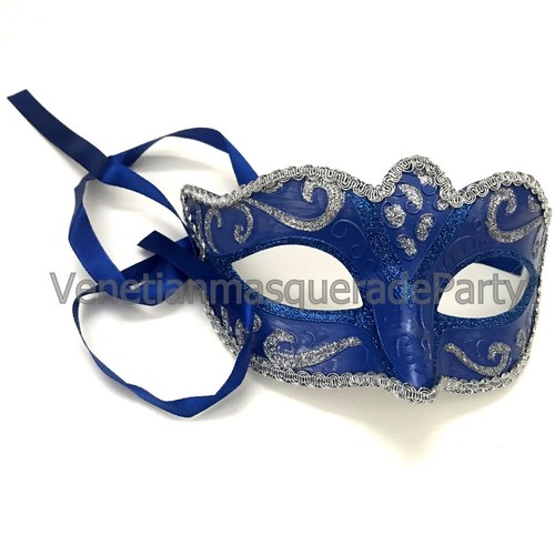 Blue Masquerade Eye Mask Pair Venetian Classic Carnival Festival Dress up Party - Picture 6 of 8