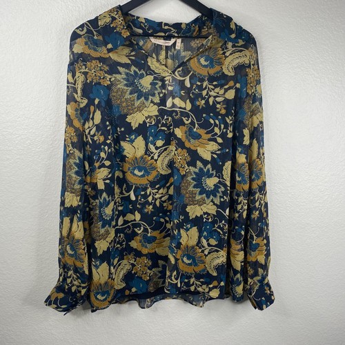 Soft Surroundings Top mit Tank Damen Blau Gr. 1X Blumen Langarm Boho Karriere