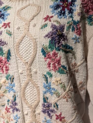 Beldoch Popper Vintage Sweater Knitted Floral Grannycore Cottagecore Top M 2B - Picture 4 of 9