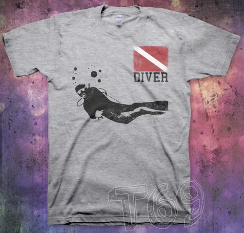 T-Shirt Maglietta Diver SUB 2, Bandiera flag scuba subacqueo pescatore nuotatore - Foto 3 di 3