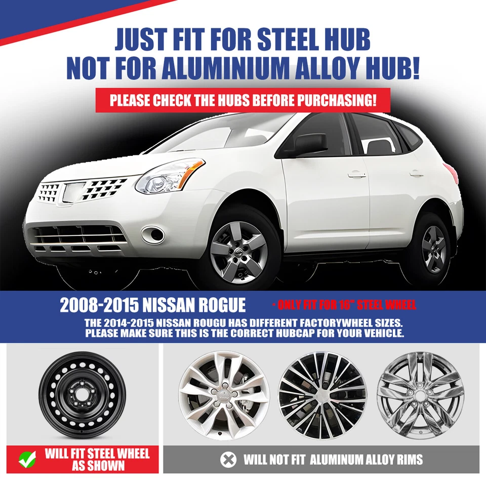 Hubcaps 16" Wheel Covers Full Rim Snap On For 2008 2009-2015 Nissan Rogue Select - Image 3 of 4