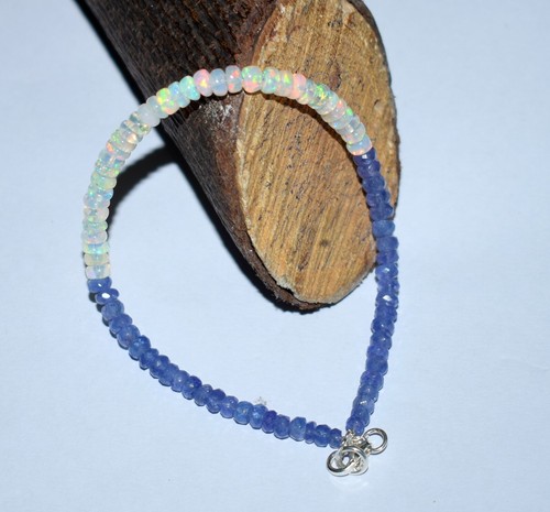 925 sterling Argento Naturale Blu Tanzanite & Etiope Opale 7"Bracciale Di - Foto 3 di 5