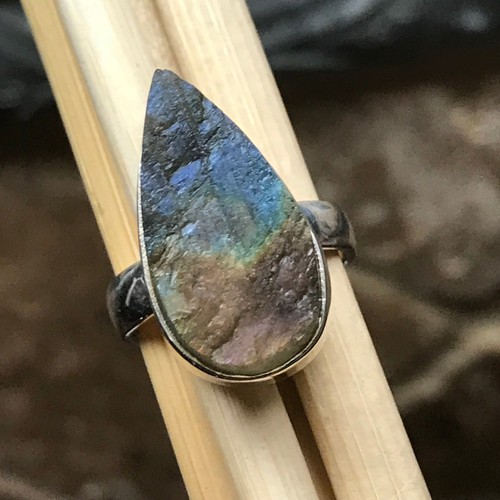 Genuine Color Changing Labradorite 925 Solid Sterling Silver Cluster Ring sz 6 - Picture 3 of 8