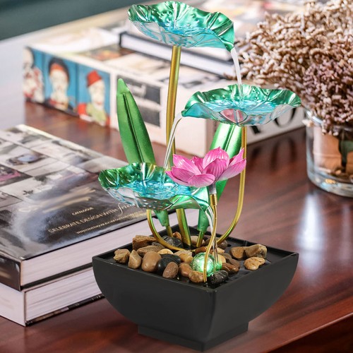 Desk Fountain Ornament With Light Water Lily Style Tabletop Fountain XW - Picture 7 of 11