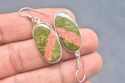 Coppia di orecchini Unakite / gioielli in argento tedesco / 35. 50 ct / A-221 - Foto 2 di 5