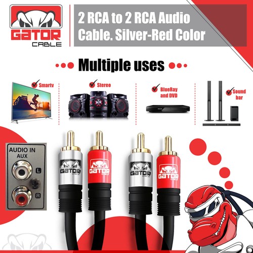 2-RCA to 2-RCA Cable Male Stereo Audio Patch Coaxial Cord L/R Gold Plated Plug - Picture 2 of 17