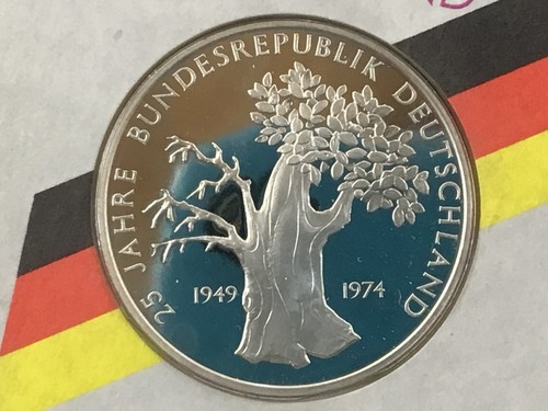 1974 25 Years Bundesrepublik Deutschland Proof Sterling Silver Medal E0550 - Picture 5 of 15