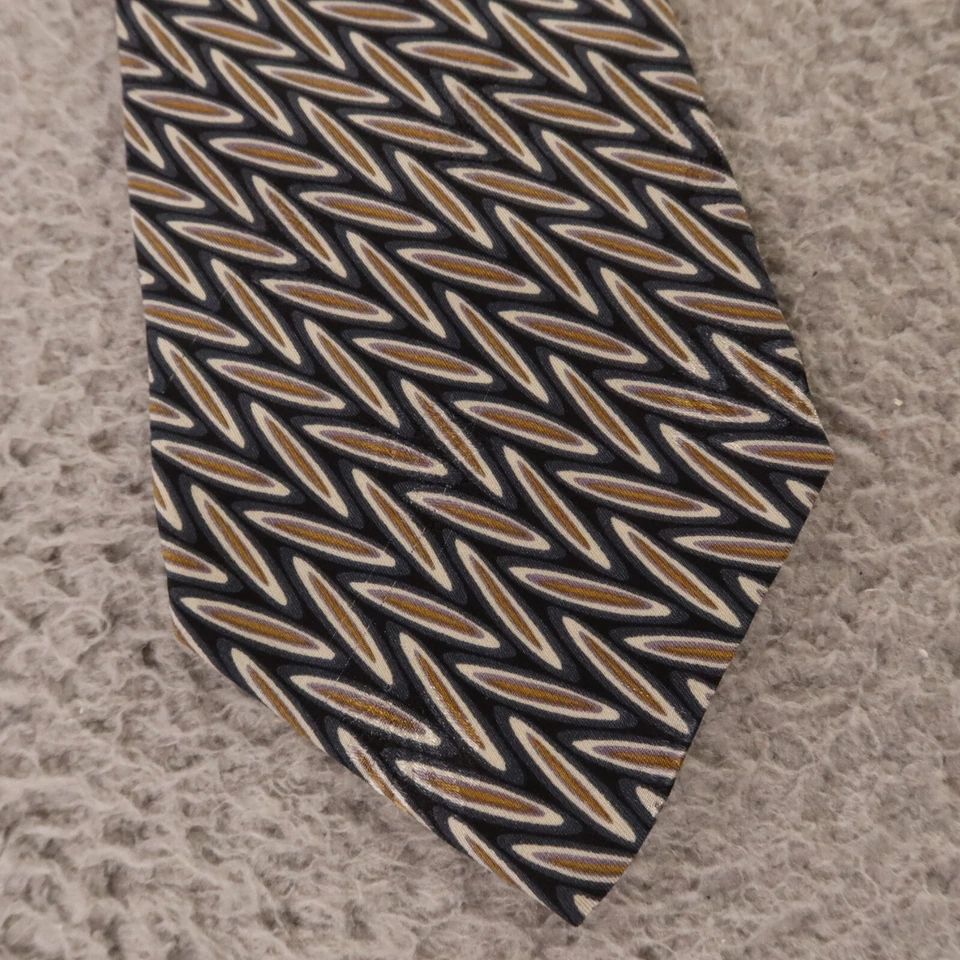 Corbata Jhane Barnes azul amarillo óvalos 100 % seda hecha en Japón 3,75" Foto 2 de 4