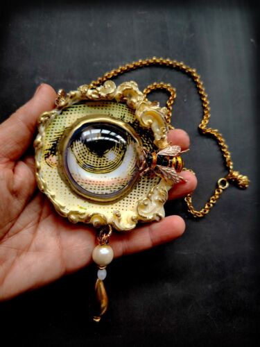 Evil Eye Amulet Pendant Jewelry Necklace Gold Stone Talisman Bee Nest Insect Bib - Picture 12 of 24