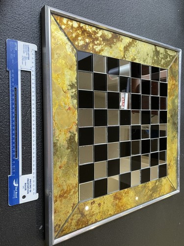 24 Zoll x 24 Zoll schwarzes Glas und Spiegel handgefertigtes Schachbrett Tischplatte Buntglas - Bild 21 von 21