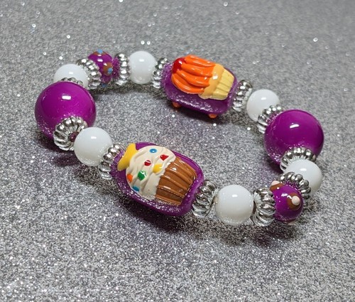 Children Bracelets Stretch Beaded Cupcake Sweet Desert Happy Birthday 6 pcs - Picture 3 of 9