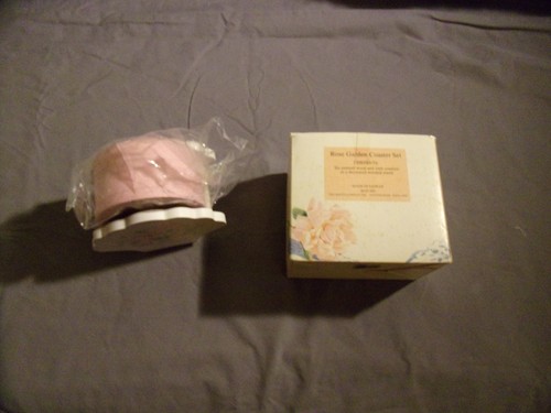 Boots Rose Garden Wood Collectible Coaster Set in Box Pink Floral Vintage 1980's - Picture 2 of 4
