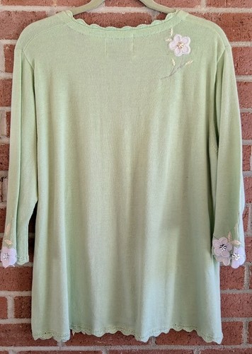 Vintage Storybook Knits Cardigan Sweater L Applique Beaded Flowers Artsy Cottage - Picture 10 of 10