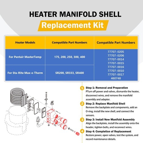 77707-0205 Pool Heater Manifold Assembly Replacement Kit for Pentair MasterTemp - Picture 8 of 9