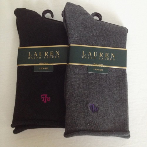 2 Paar LAUREN RALPH LAUREN Damen-SOCKEN 9-11 NEU ZWEI Roll-Top SCHWARZ & GRAU