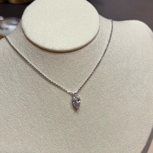 D Moissanite Marquise Pendant S925 Necklace 18K White Gold Finish Christmas Gift - Picture 8 of 10