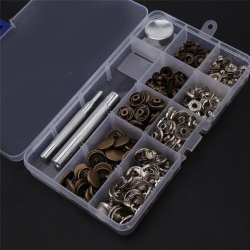 50 sets Heavy Duty Snap Fasteners Press 10/12.5/15/17mm Studs Kit Buttons Tool - Picture 11 of 17